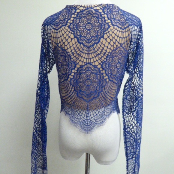 FOR LOVE & LEMONS Grace blue lace crop top new L - Picture 7 of 8